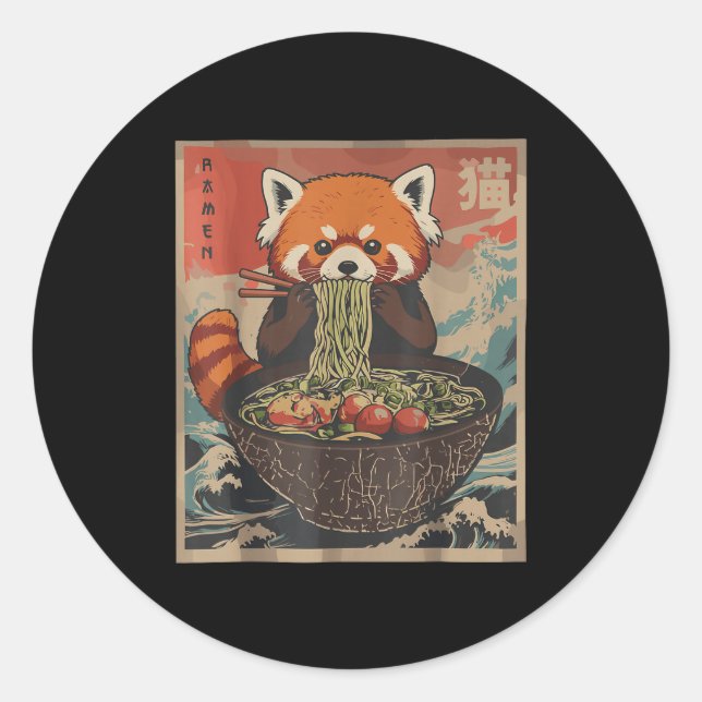 Adesivo Redondo Ramen Japanese Graphic Tees Red Panda Anime Shirts (Frente)