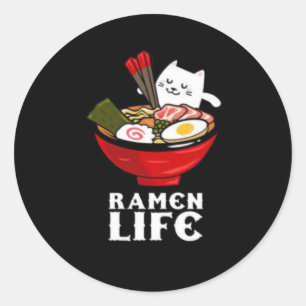 Adesivo Redondo Ramen Life Cat Come na Unisex Poly Cotton