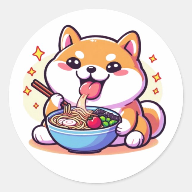 Adesivo Redondo Ramen-Loving Cat – Cute Japanese Food Art (Frente)