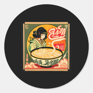 Adesivo Redondo Ramen Retro Sushi Vintage Estilo de Animação Japon