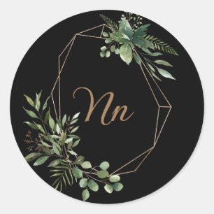 Adesivo Redondo Ramificação verde de quadro ouro personalizável mo