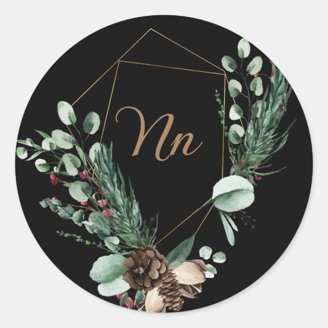 Adesivo Redondo Ramificação verde de quadro ouro personalizável mo (Frente)