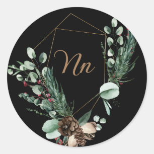 Adesivo Redondo Ramificação verde de quadro ouro personalizável mo