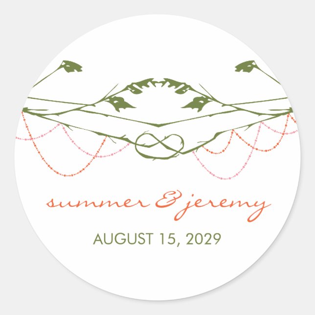 Adesivo Redondo Ramificações de Amar Árvores de Amarra Casamento (Frente)