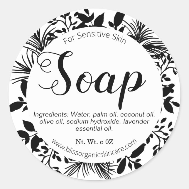 Adesivo Redondo Ramificações Pretas Em Sabão Branco (Frente)