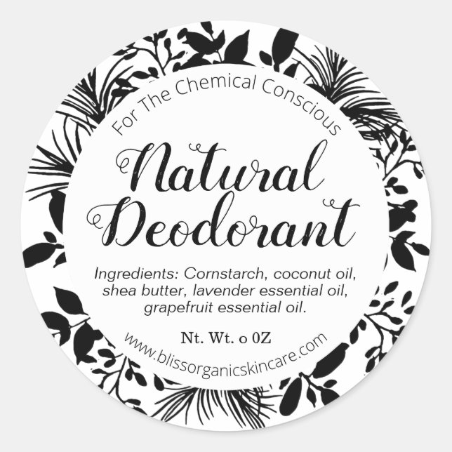 Adesivo Redondo Ramificações Pretas no Desodorante Branco (Frente)