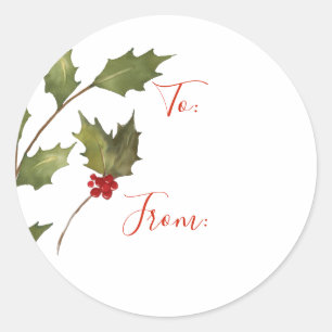 Adesivo Redondo Ramo do azevinho da aguarela do Natal do Tag