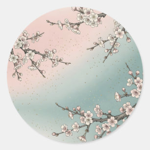 Adesivo Redondo Ramos de Sakura Flor de Cerejeira Rosa Delicada