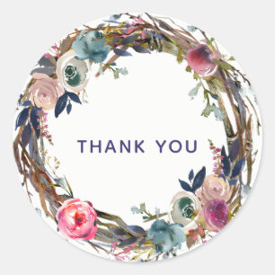 Adesivo Redondo Ramos Rústicos Gravatas Coroa Floral Moderno Chic
