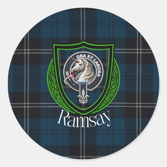 Adesivo Redondo Ramsay Scottish Clan Tartan & Crest (Frente)