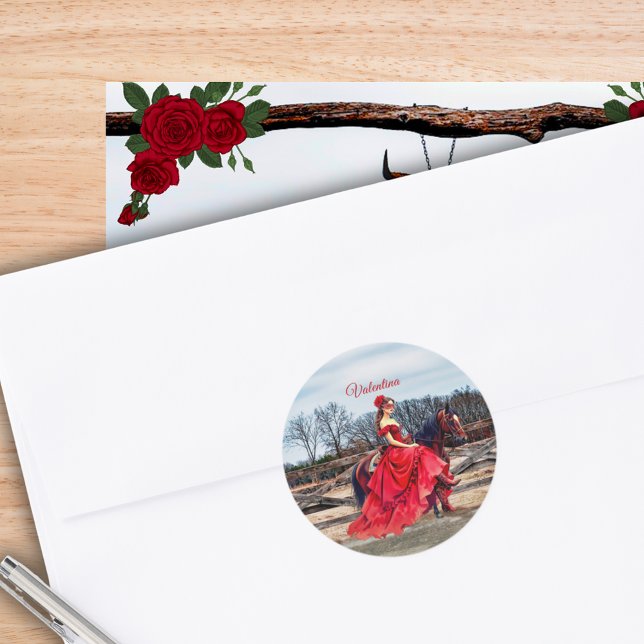 Adesivo Redondo Ranch Mascarada Quinceañera 15 Aniversário (Ranch Masquerade Quinceañera Return Address Label)