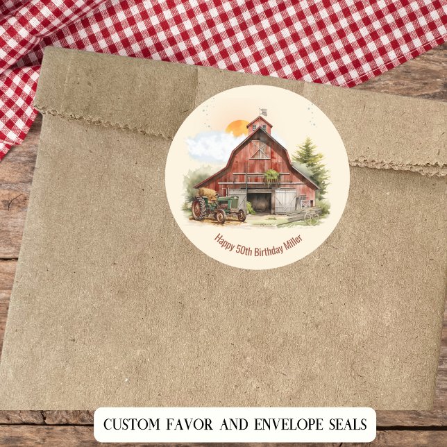 Adesivo Redondo Rancho de Fazendas Rustic 50th Birthday (Criador carregado)