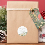 Adesivo Redondo Ranúculo Branco Romântico de Aquarela<br><div class="desc">Esta etiqueta romântica do autocolante floral apresenta um fundo branco simples e elegante com flores ranunculus de cor aquosa. Um delicado buquê de ranúnculo e verde é ilustrado no fundo. Os nomes de exemplo de um novo casal e data de casamento são impressos acima. Você pode personalizar os adesivos para...</div>