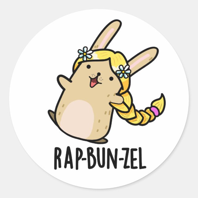 Adesivo Redondo Rap-bun-zel Funny Bunny Pun (Frente)