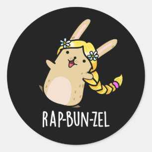 Adesivo Redondo Rap-bun-zel Funny Bunny Pun Dark BG