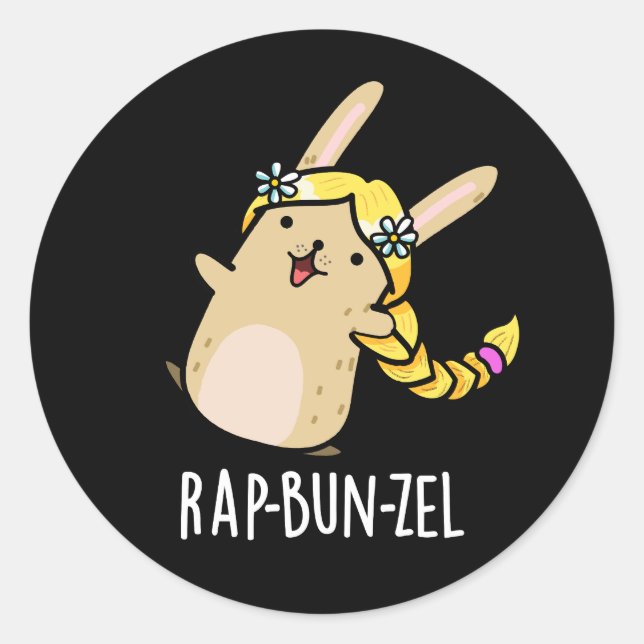 Adesivo Redondo Rap-bun-zel Funny Bunny Pun Dark BG (Frente)