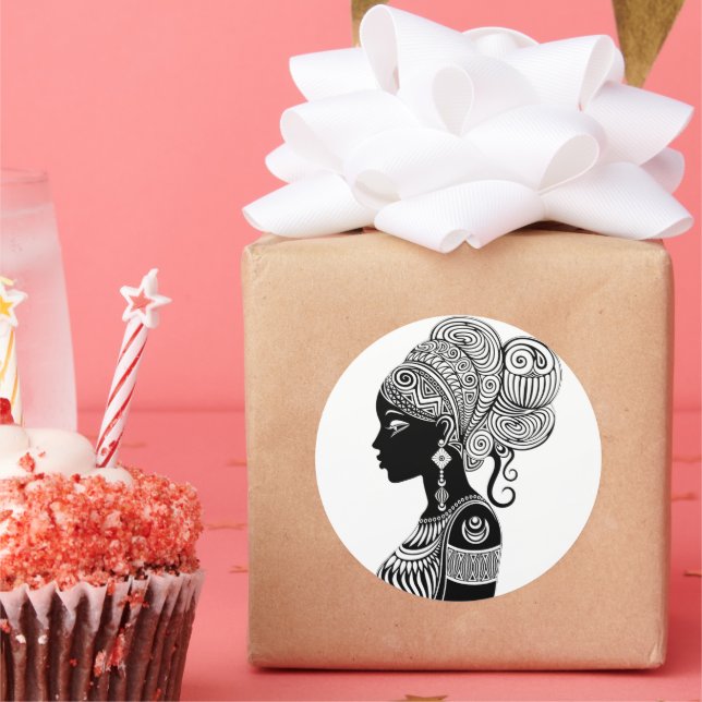 Adesivo Redondo Rapariga africana Retrato Tribal Tatuagem (Festa)