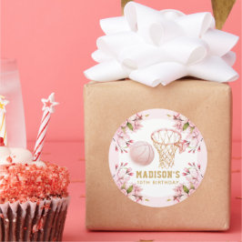 Adesivo Redondo Rapariga Aniversário Personalizada Basquete