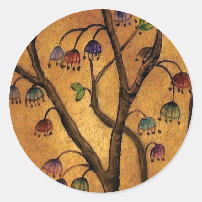 Adesivo Redondo Rapariga Asiática / Chinês Dourado (MAIS OPÇÕES)- (Frente)