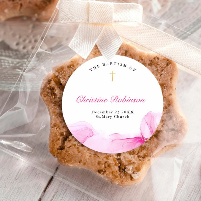 Adesivo Redondo Rapariga Baptism Christening Pink Ink (Criador carregado)