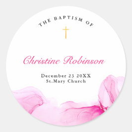 Adesivo Redondo Rapariga Baptism Christening Pink Ink