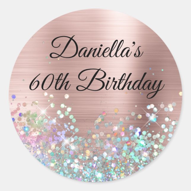 Adesivo Redondo Rapariga Blush Rosa Gold Foil Holo Glitter Anivers (Frente)