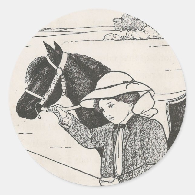 Adesivo Redondo Rapariga com Pony (Frente)
