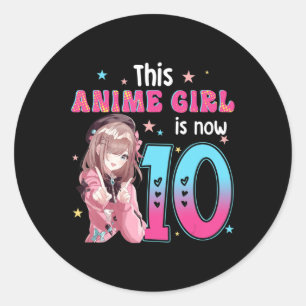 Adesivo Redondo Rapariga de 10 anos Kawaii presente a garota 10