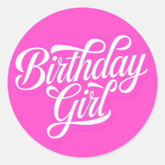 Adesivo Redondo Rapariga de aniversário rosa