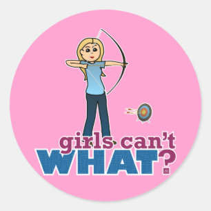 Adesivo Redondo Rapariga de Arcos em Azul - Loira