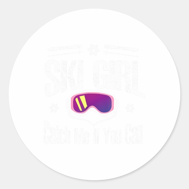 Adesivo Redondo Rapariga de Esqui Me Pegue Se Puder (Frente)