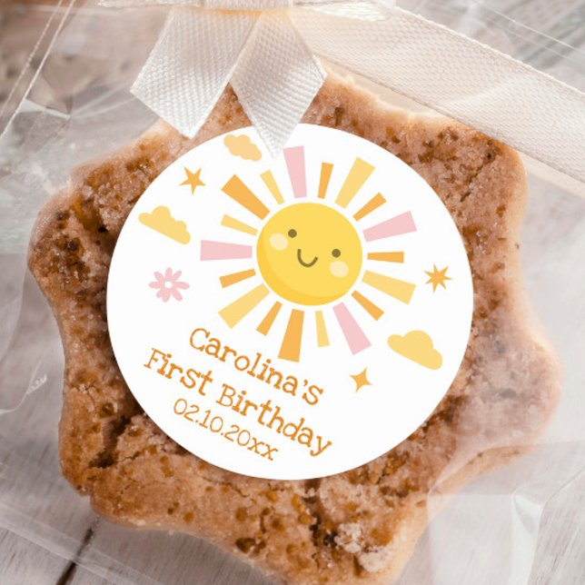 Adesivo Redondo Rapariga de Festa de primeiro aniversario Sol (Criador carregado)