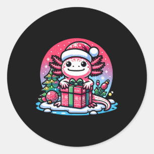 Adesivo Redondo Rapariga de Natal Axolotl Santa Hat Kids Xmas Axo