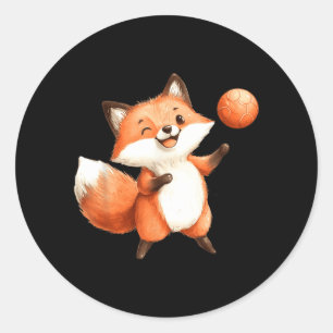 Adesivo Redondo Rapariga de raposa de aquarela fofa jogando bola d
