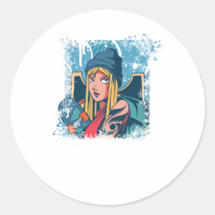 Adesivo Redondo Rapariga de skate Anime Dão presente para mulheres