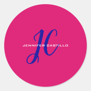 Adesivo Redondo Rapariga do Monograma de Script de Caligrafia Prof