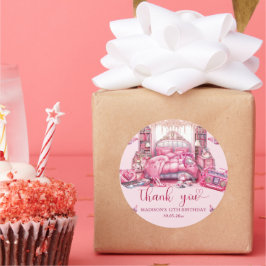 Adesivo Redondo Rapariga do Sleepover no Aniversário Personalizada