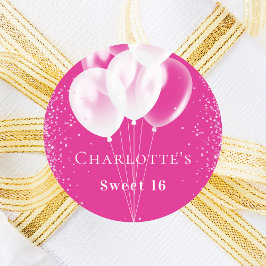 Adesivo Redondo Rapariga dos balões brancos cor-de-rosa