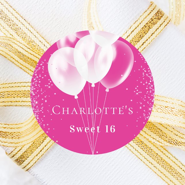 Adesivo Redondo Rapariga dos balões brancos cor-de-rosa (Criador carregado)