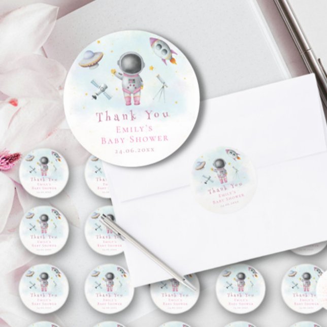 Adesivo Redondo Rapariga espacial Astronauta rockstars cor-de-rosa (Criador carregado)