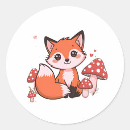 Adesivo Redondo Rapariga Kawaii Fox com Arte de Desenho Animado de