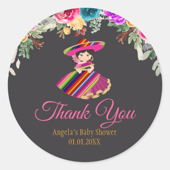 Adesivo Redondo Rapariga Mexicana Flowers Fiesta (Frente)