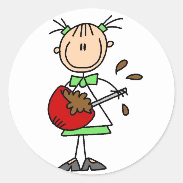 Adesivo Redondo Rapariga Misturando Camisas de Bateria e Presentes (Frente)