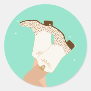 Adesivo Redondo Rapariga Moderna Boot Pernas Estrelas Yeehaw Mint