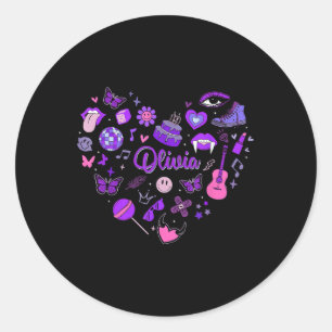 Adesivo Redondo Rapariga Olivia Nome Personalizado Groovy 80s Hea