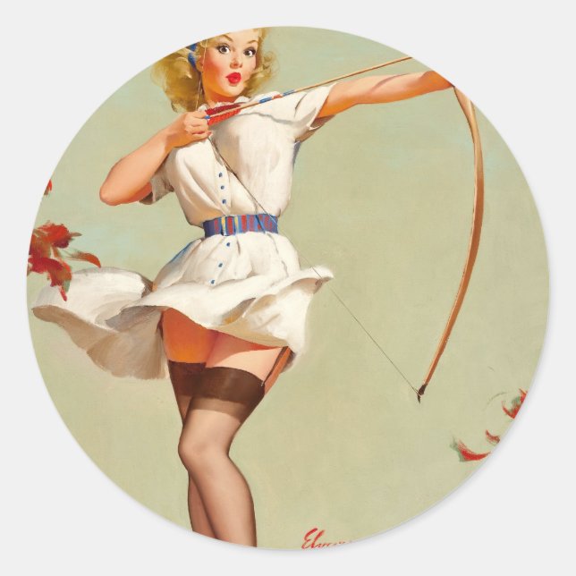 Adesivo Redondo Rapariga Pin-Up da Archery (Frente)