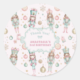 Adesivo Redondo Rapariga Pink Nutcracker Aniversário Obrigado