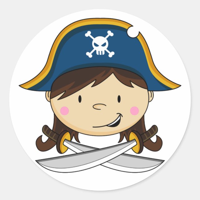 Adesivo Redondo Rapariga Pirata Capitão Sticker (Frente)
