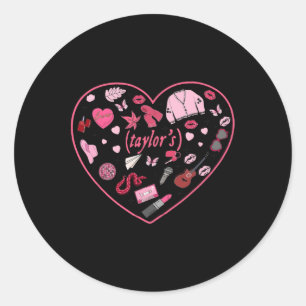 Adesivo Redondo Rapariga Retro Taylor Nome Personalizado Valentin