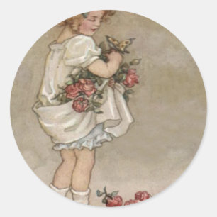 Adesivo Redondo Rapariga Rosa Borboleta Aniversário